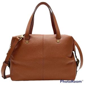 J. Crew Bristol Convertible Pebble Satchel Brown Leather Bag Purse Curved Handle